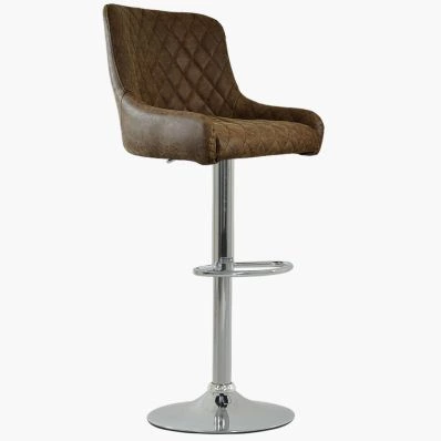 Manhattan Bar Stool Antique Brown Leather & Chrome Base
