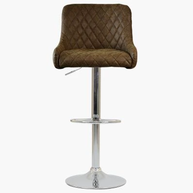 Manhattan Bar Stool Aged Brown Leather & Chrome Base