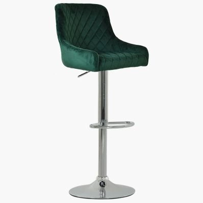 Manhattan Bar Stool Green Velvet & Chrome Base