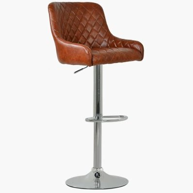 Manhattan Bar Stool Vintage Tan Brown Leather & Chrome Base
