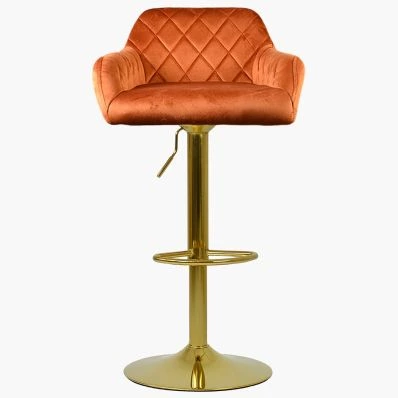 Manor Bar Stool Burnt Orange Velvet & Gold Base