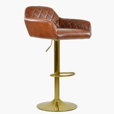 Manor Bar Stool Vintage Tan Brown Leather & Gold Base
