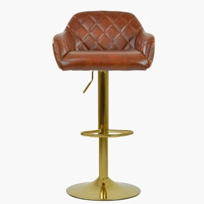 Manor Bar Stool Tan Brown Leather & Gold Base