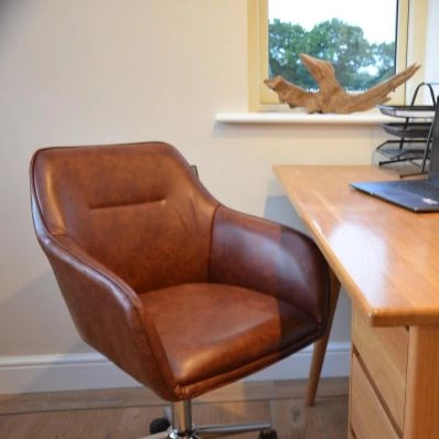 Manta Office Chair Vintage Brown Faux Leather & Chrome