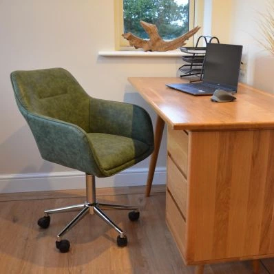 Manta Office Chair Vintage Green Faux Leather & Chrome