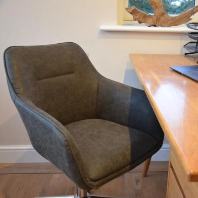 Manta Office Chair Grey Faux Leather & Chrome