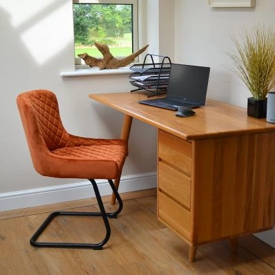 Hut Office Chair Burnt Orange Velvet & Black Base