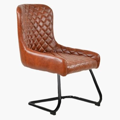 Marco Dining Chair Vintage Tan Brown Faux Leather & Black Legs