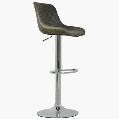 Mason Bar Stool Grey Leather & Chrome Base