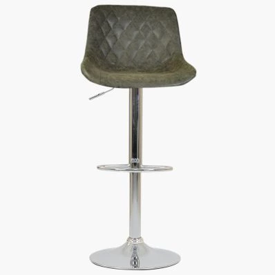 Mason Bar Stool Aged Slate Grey Leather & Chrome Base
