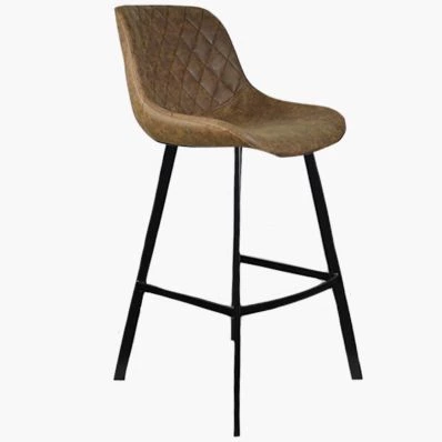 Matteo Bar Stool Antique Brown Leather & Black Leg 65cm