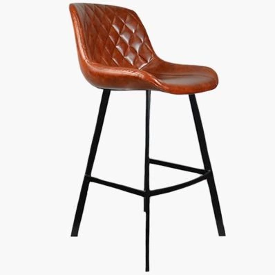 Matteo Bar Stool Vintage Tan Brown Leather & Black Leg 65cm