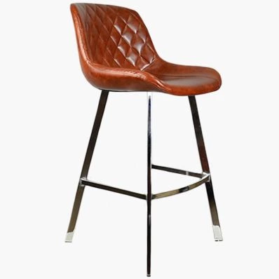 Matteo Bar Stool Vintage Tan Brown Leather & Chrome Leg 65cm