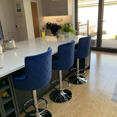 Maxwell Bar Stool Blue Velvet & Chrome Base