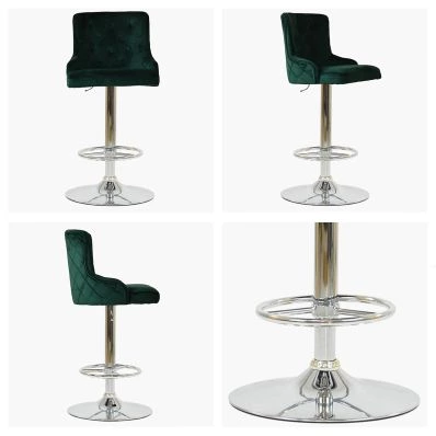 Maxwell Bar Stool Green Velvet & Chrome Base
