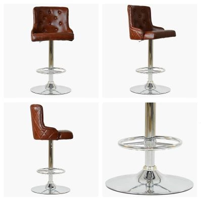 Maxwell Bar Stool Vintage Tan Brown Leather & Chrome Base