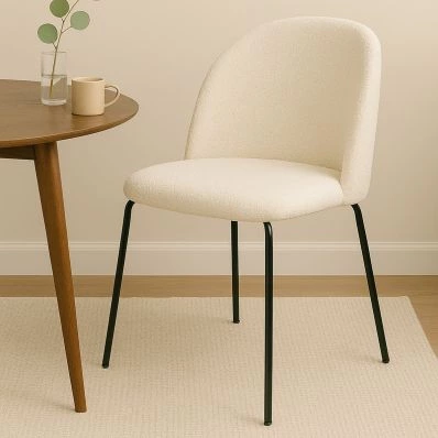 Merino Dining Chair Cream Boucle Fabric & Black Legs