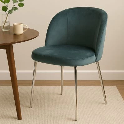 Montadale Dining Chair Dark Grey Velvet & Chrome Legs