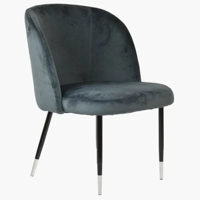 Montadale Dining Chair Dark Grey Velvet & Black \ Silver Legs