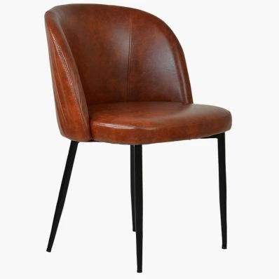 Montadale Dining Chair Vintage Tan Brown Faux Leather & Black Legs