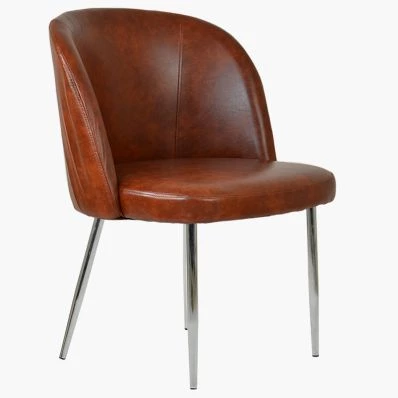 Montadale Dining Chair Vintage Tan Brown Faux Leather & Chrome Legs