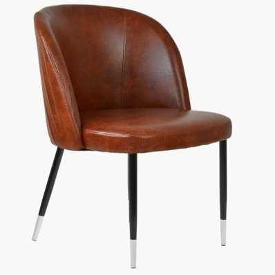 Montadale Dining Chair Vintage Tan Brown Faux Leather & Black \ Silver Legs