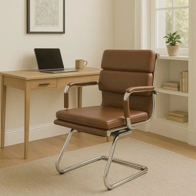 Montreal Office Chair Vintage Brown Faux Leather & Chrome