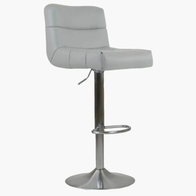Newark Bar Stool Grey Leather & Brushed Steel Base