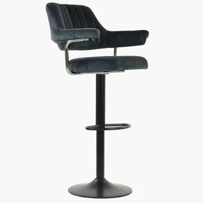 Nova Bar Stool Dark Grey Velvet & Black Base