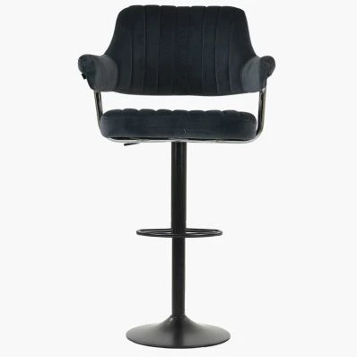 Nova Bar Stool Dark Grey Velvet & Black Base
