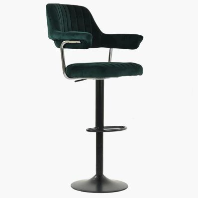 Nova Bar Stool Green Velvet & Black Base