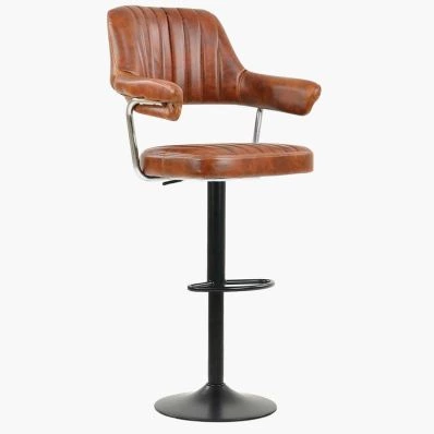 Nova Bar Stool Vintage Tan Brown Leather & Black Base