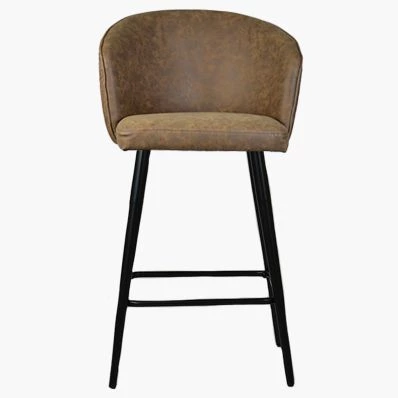 Novara Bar Stool Aged Brown Leather & Black Leg