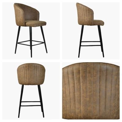 Novara Bar Stool Antique Brown Leather & Black Leg