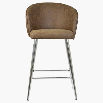 Novara Bar Stool Aged Brown Leather & Chrome Leg