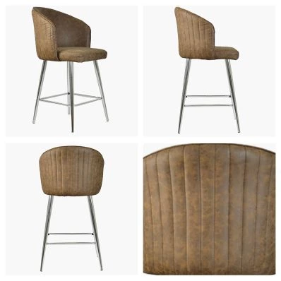 Novara Bar Stool Antique Brown Leather & Chrome Leg