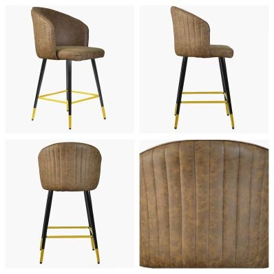 Novara Bar Stool Antique Brown Leather & Black \ Gold Leg