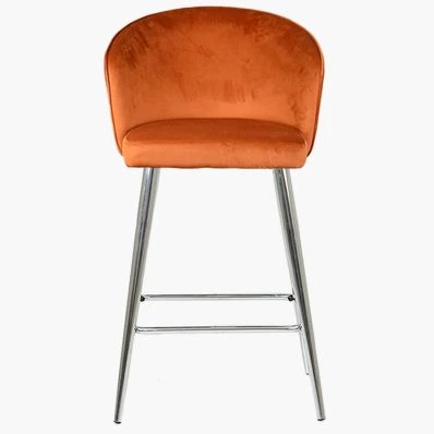 Novara Bar Stool Burnt Orange Velvet & Chrome Leg