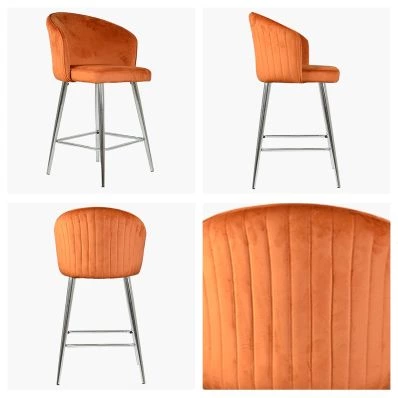 Novara Bar Stool Burnt Orange Velvet & Chrome Leg