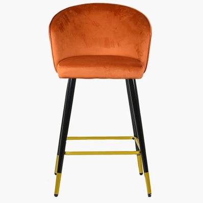 Novara Bar Stool Burnt Orange Velvet & Black \ Gold Leg