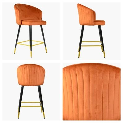 Novara Bar Stool Burnt Orange Velvet & Black \ Gold Leg