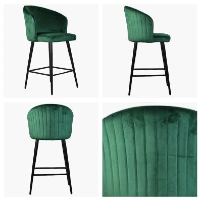 Novara Bar Stool Green Velvet & Black Leg
