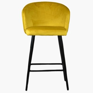 Novara Bar Stool Mustard Yellow Velvet & Black Leg