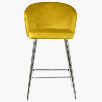 Novara Bar Stool Mustard Yellow Velvet & Chrome Leg