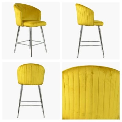 Novara Bar Stool Mustard Velvet & Chrome Leg