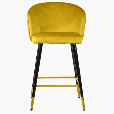 Novara Bar Stool Mustard Yellow Velvet & Black \ Gold Leg