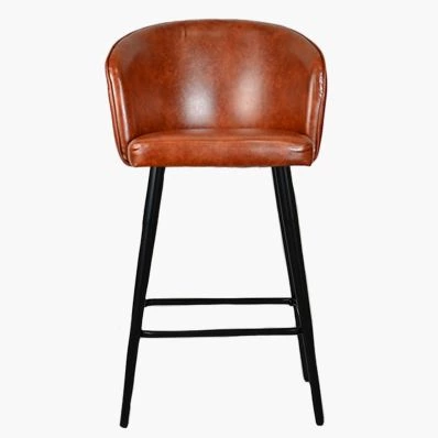Novara Bar Stool Tan Brown Leather & Black Leg