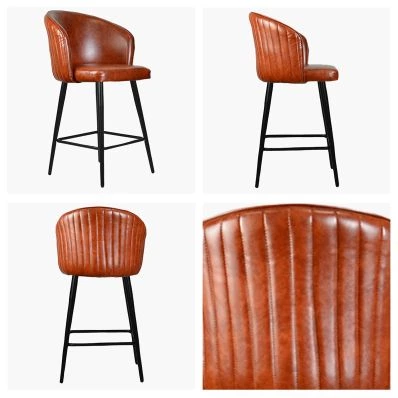 Novara Bar Stool Vintage Tan Brown Leather & Black Leg