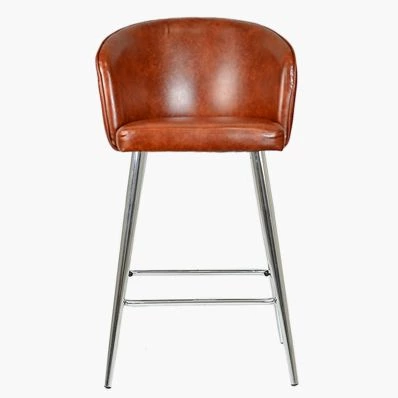 Novara Bar Stool Tan Brown Leather & Chrome Leg
