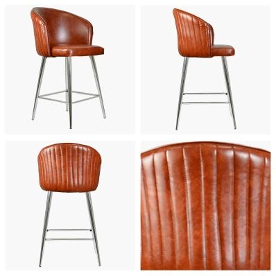 Novara Bar Stool Vintage Tan Brown Leather & Chrome Leg